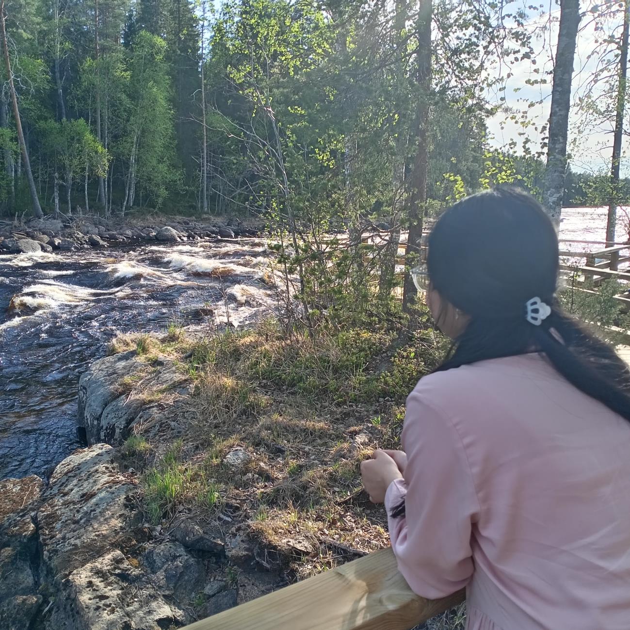 Person looking at the rapids at Ruunaa